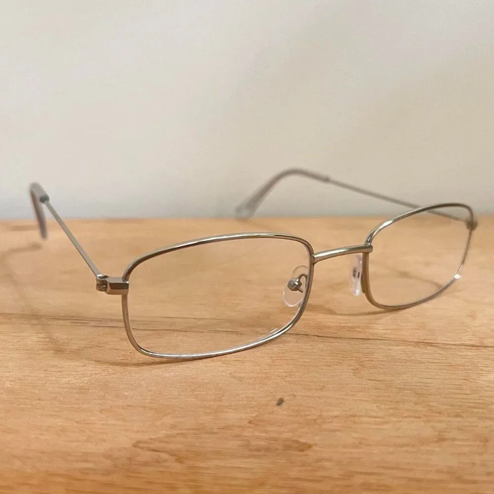vintage y2k 90s 2000s unique slim style silver trim clear lens sunglasses